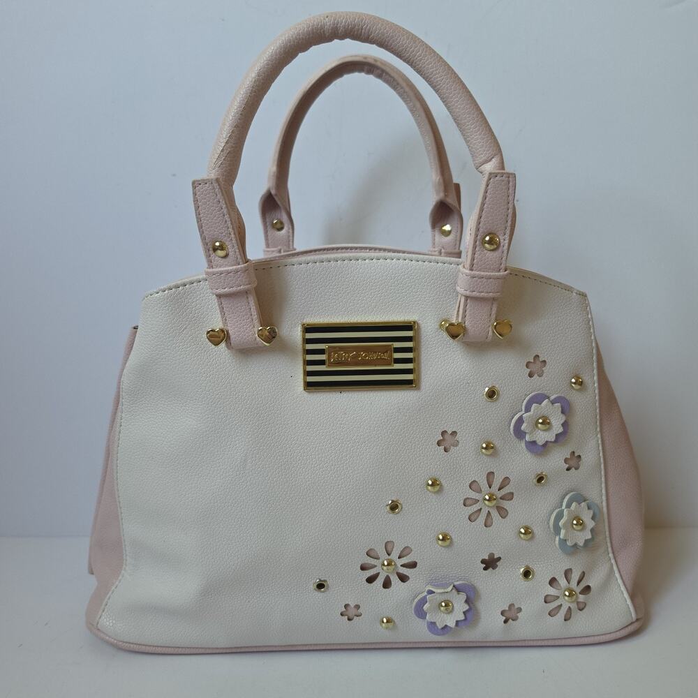 Betsey Johnson Purse Pink White Flowers Shoulder Bag Satchel Handbag Floral